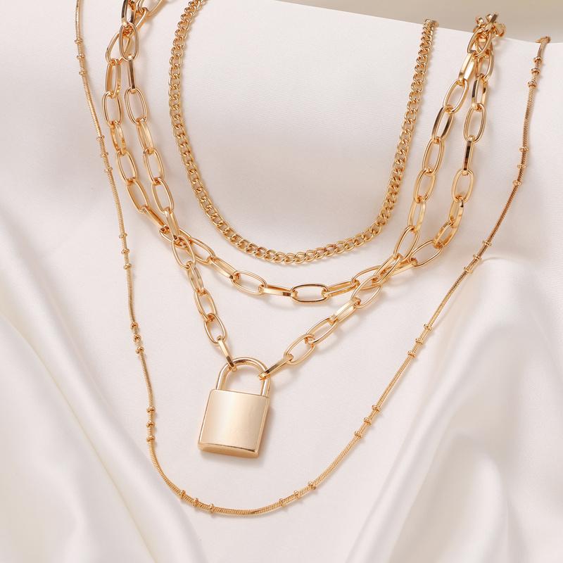 Элегантная модная простая цепочка в стиле панк, ювелирные изделия, подвесной замок, ожерелье, женский подарок