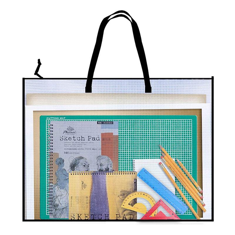 19x25 Inch Art Portfolio Bag with Handle & Zipper, Vinyl Mesh Folder Organizer for Bulletin Boards, Scrapbooks, Posters, Durable