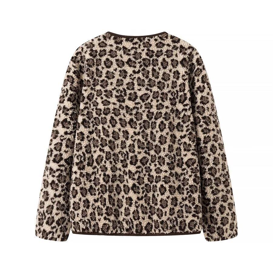 European and American style, new women's clothing, classic, fashionable, versatile and fashionable lamb wool leopard print coat