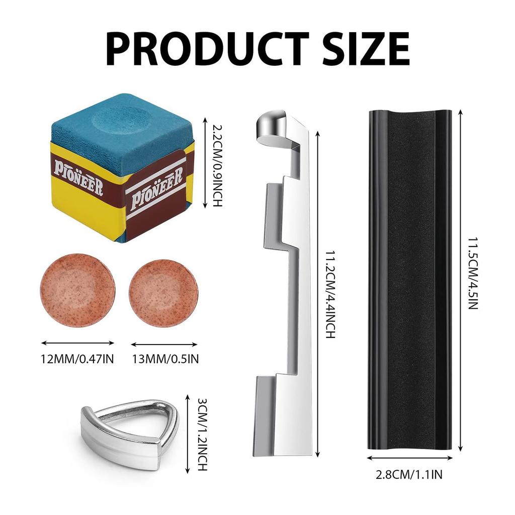 18Pcs Pool Cue Tips Stainless Cue Tip Clamp Cue Tip Shaper Chalk Cubes Pool Cue Repair Kits for Billiard Table Cue Tips