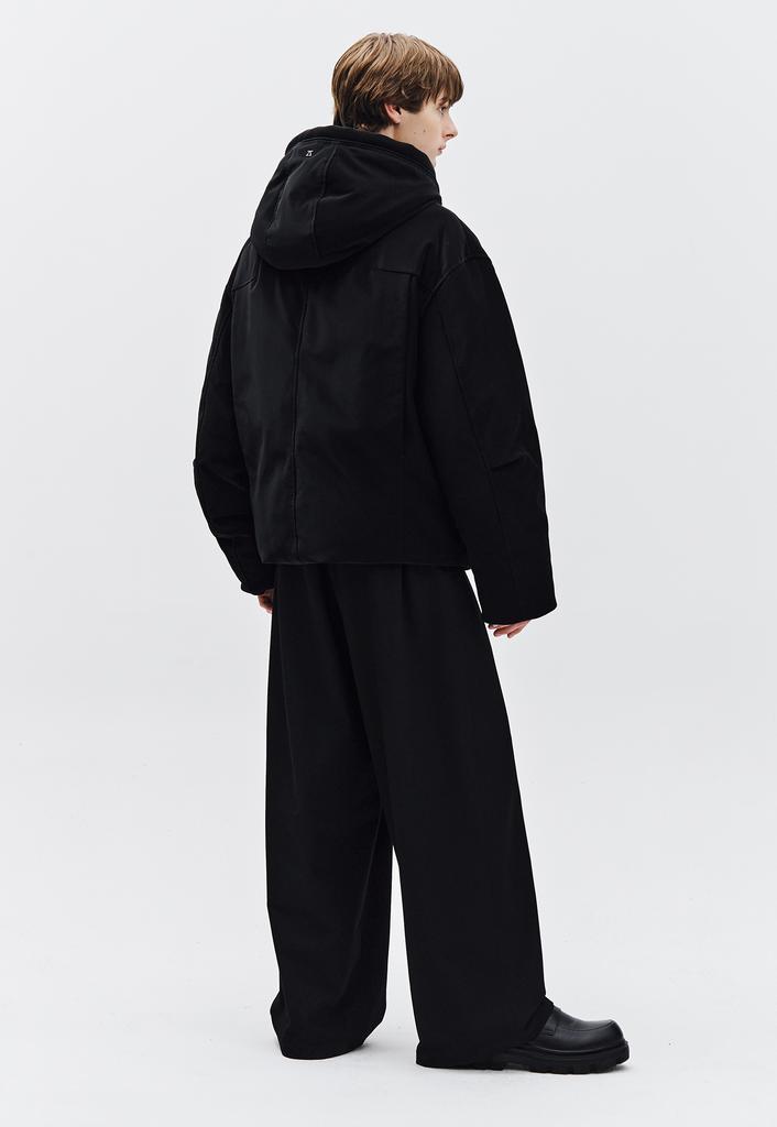 ZIOSONGZIO Glossy Corduroy Hooded Down Jumper Black Zi6Jp706Bk
