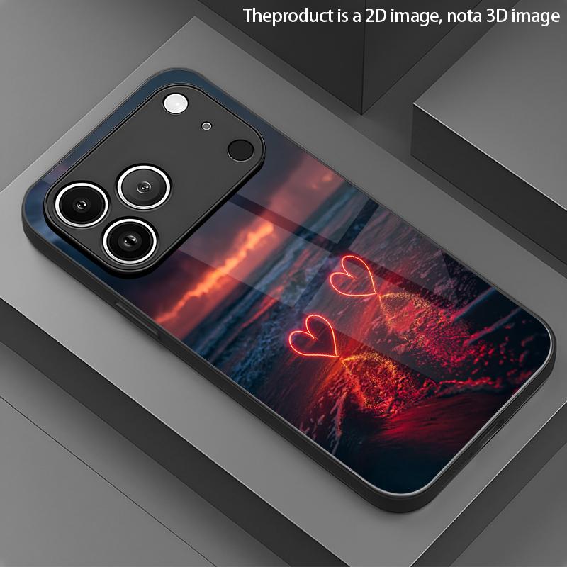 Bianhai Двухсердечный узор 2D Чехол для телефона для iPhone 17 16 15 14 13 12 11 X XR XS Max Pro 8 plus Стеклянная защитная крышка