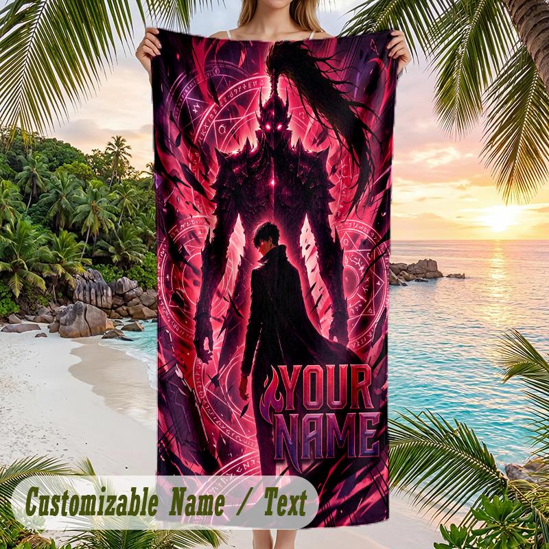 Solo Leveling Beach Towel, Personalized Custom Name Text, Quick Dry Large Absorbent Towel For Beach Pool