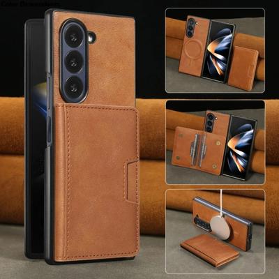 Кожаный чехол в деловом стиле для Samsung Galaxy Z Fold 7 6 5 4 3 2IN1 Магнитный кошелек для карт Беспроводная зарядка Защита от падения