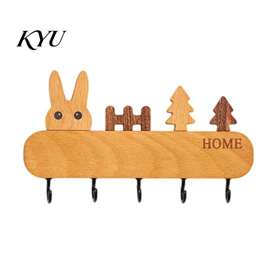 Hat And Scarf Organizer Wooden Key Holder with 5 Hooks, Cartoon House Theme Organizer, Multi Heavy Duty Screw Fixation Hooks Purpose Hanging Rack for