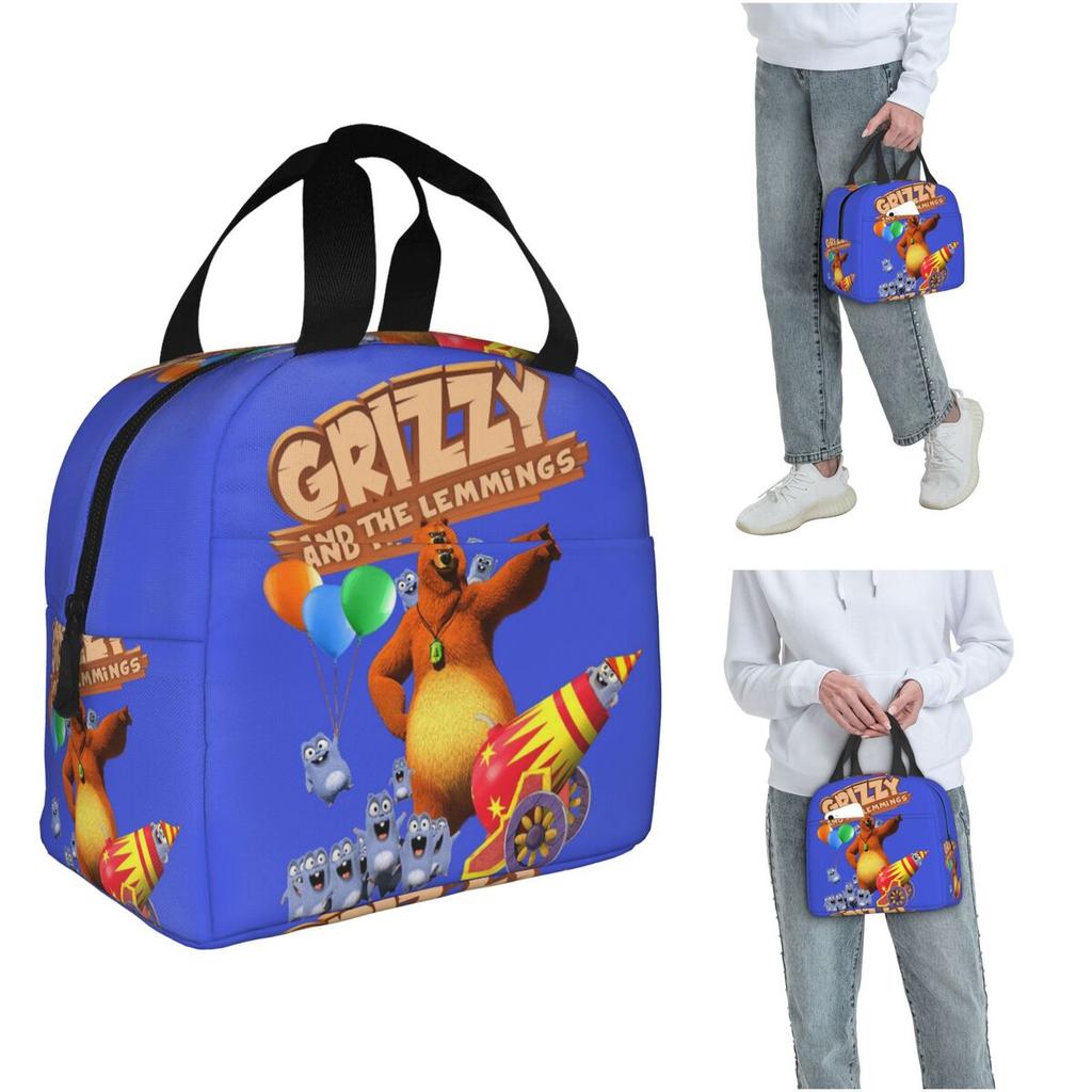 Grizzy And The Lemmings Cartoon Anime Insulated Lunch Bag for Women Kids Portable Food Boxes Thermal Lunch Box Tote