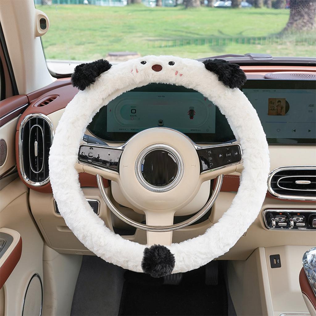 Car Steering Wheel Cover Winter Plush New Cartoon Cute Dog Inside the Car with Warm Cover Car Universal Protective Cover