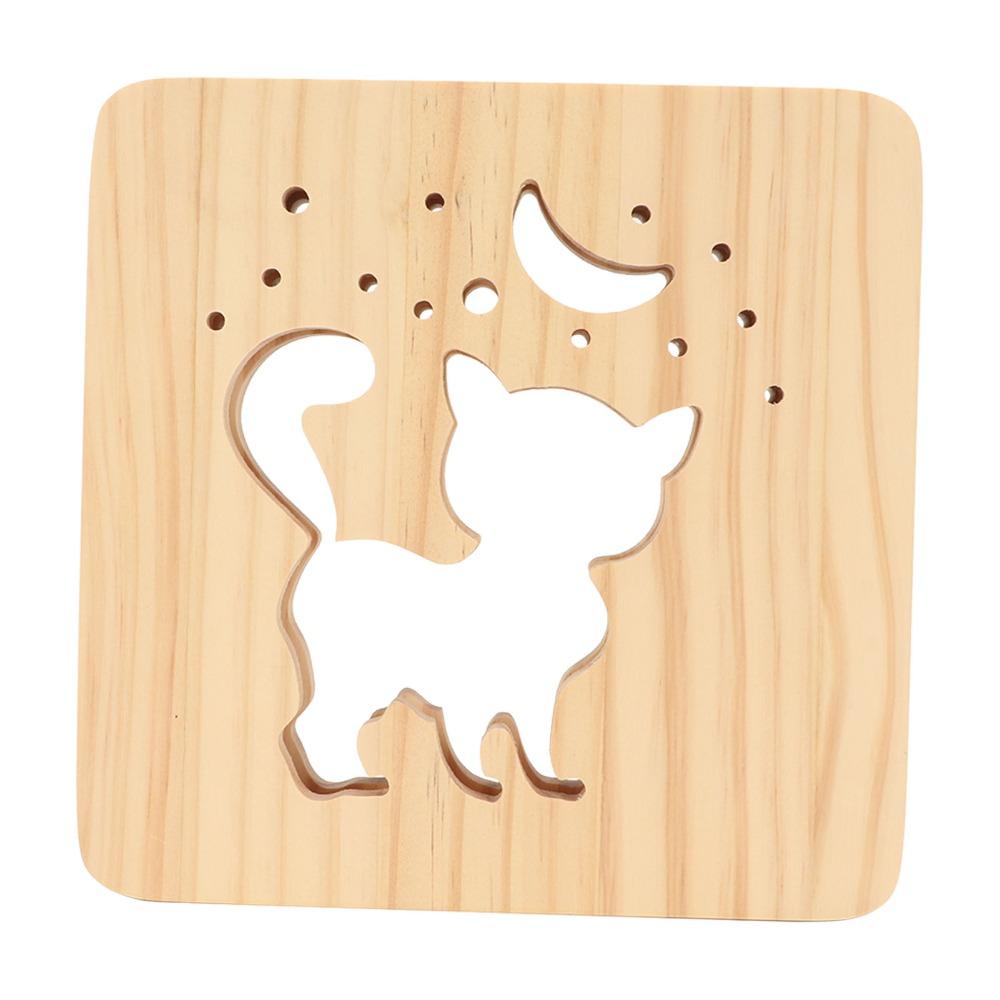 LED Light 3D Wood Light Warm White Lamp Wooden Night Lights Cat 3D Wood Light  Living Room Decor
