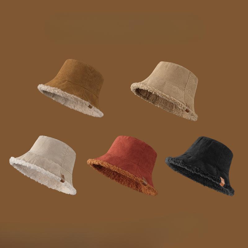 Autumn and Winter Korean Style Velvet Double-sided Fisherman Hat for Women Japanese Versatile Sunshade and Warm Plush Bucket Hat