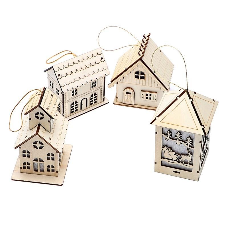 Маленький деревянный домик настольная лампа рождественская елка подвесные украшения праздничное украшение рождественские подвески светодиодная лампа