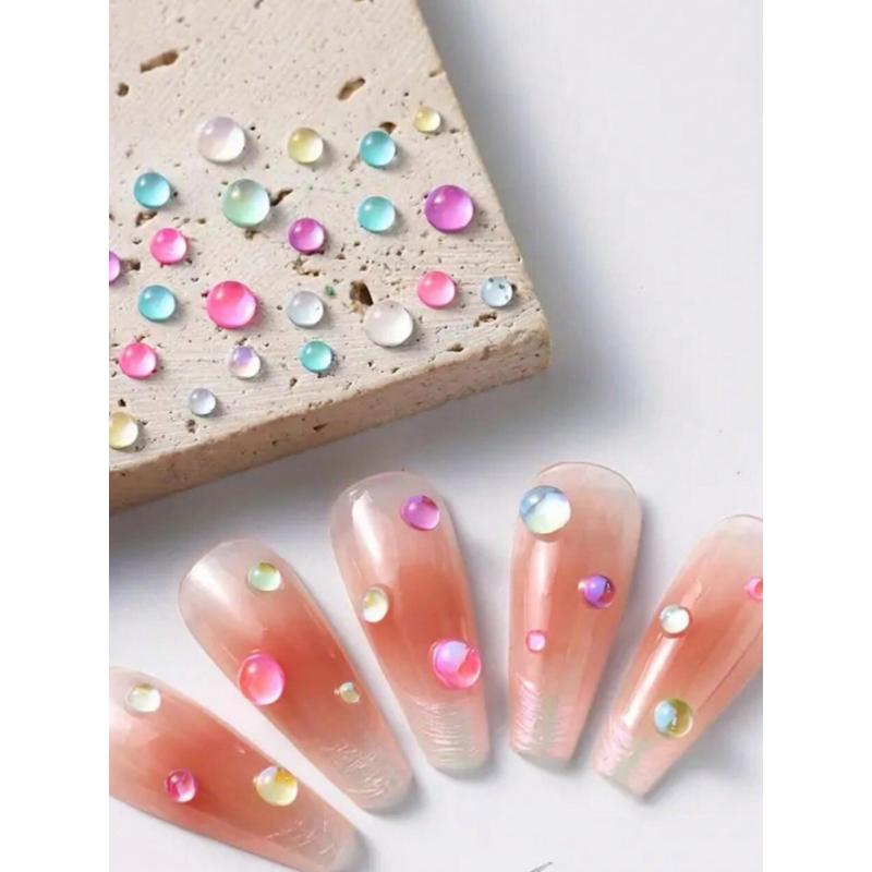 6/12 Grids Assorted Macaron Flat Bottom Pearlescent Rhinestones, Semi-Circular Illusory Decorative Manicure Pearls, Unscented Nail Supplies Nails Nail