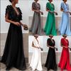 Women Plus Size Solid Vintage Fly Sleeve Back Hollow V-Neck Long Party Dress