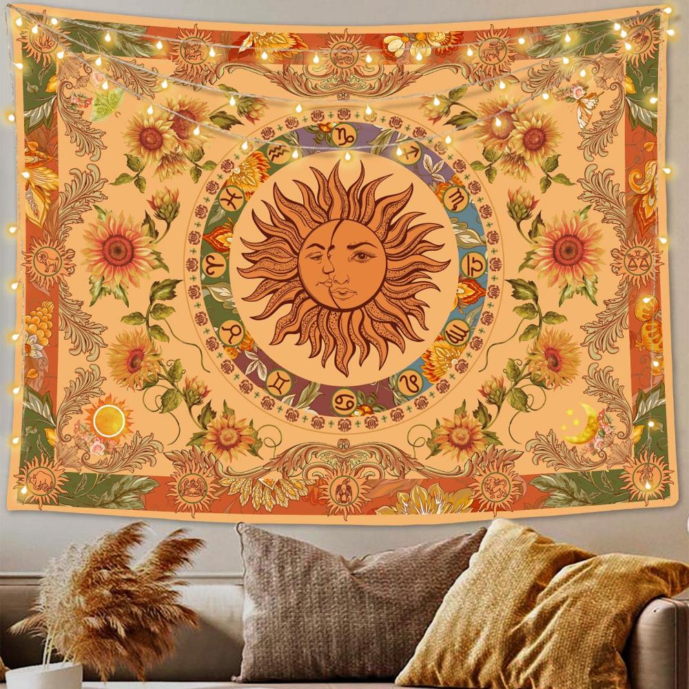VIKAMA Bohemian Sun Tarot Tapestry Butterfly Moth Constellation Bedroom Living Room Aesthetic Tapestry Home Decoration
