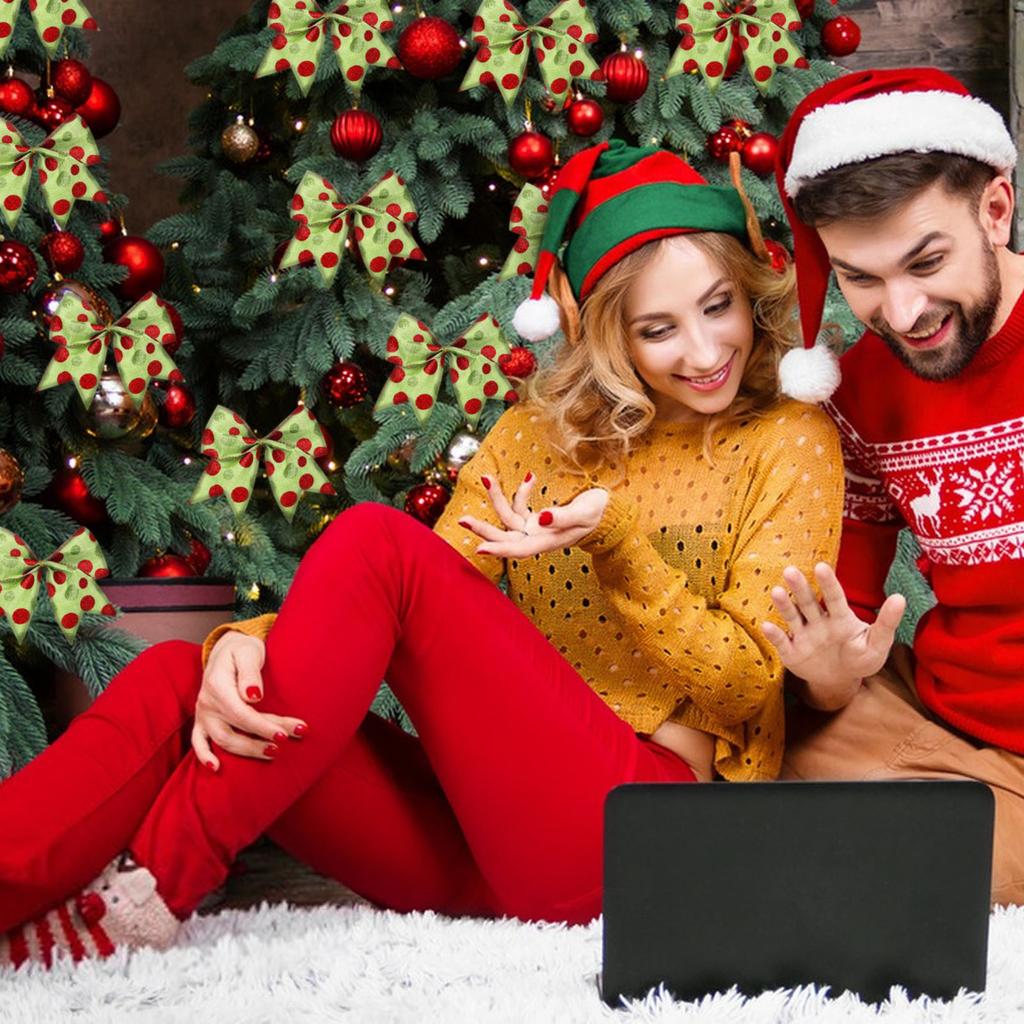 12pcs Red And Green Christmas Bows For 6 Inch Large Christmas Wreath Decorations, Tree Bows, Knitted Bows, Wreath Ribbons, Wedding, Party