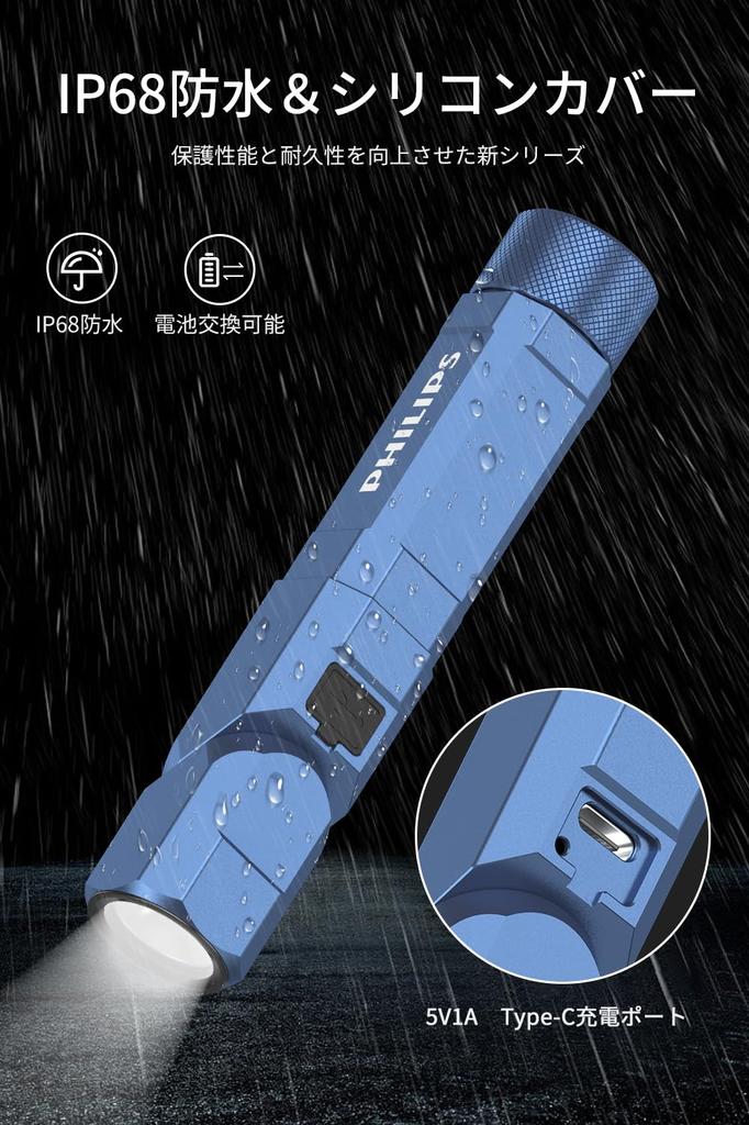 Philips SFL5806BE LED Chest 1000 High Oscillating Work Replaceable 18650 Low Battery Light, Compact, Powerful, Lumens, Brightness, Type-C