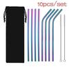 10Pc Rainbow Color Reusable Metal Straws Set with Cleaner Brush 304 Stainless Steel Drinking Straw Drinkware Bar Party Accessory
