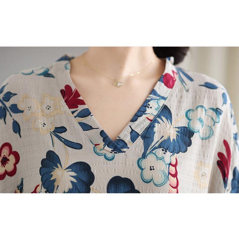 DIMANAF 2025 Женское длинное платье больших размеров на весну Свободное платье с цветочным принтом Базовое повседневное макси-платье для праздника Винтаж