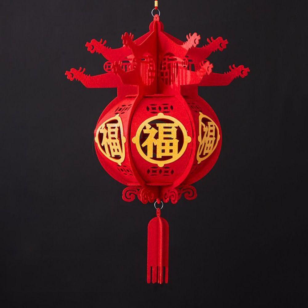 With Tassel Flocking Cloth Red Lanterns Hangable Chinese New Year Lantern Spring Festival