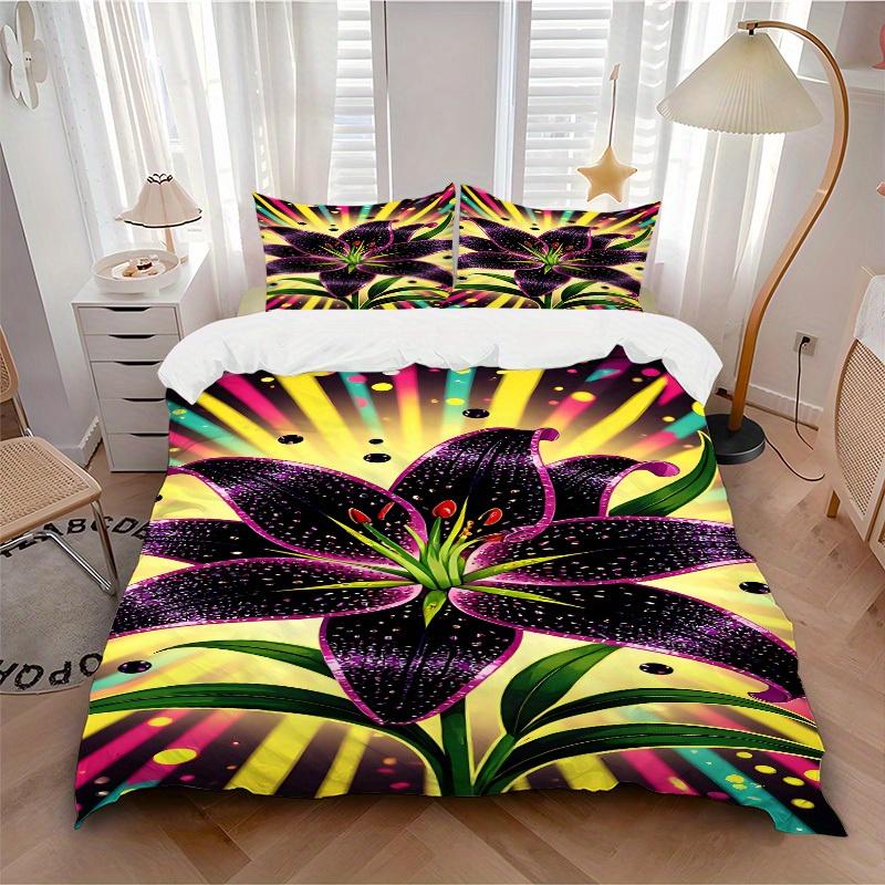 3pcs Glitter Lily Bedding Set, Ideal for Home Use, Suitable for Bedroom Decor (1*Duvet Cover + 1/2*Pillowcases, No Core) yy250821164