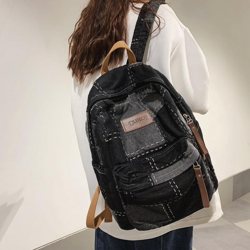 Школьный рюкзак Мужской для старшеклассников Большой вместимости Джинсовый Для учеников средней школы Женский рюкзак CLE