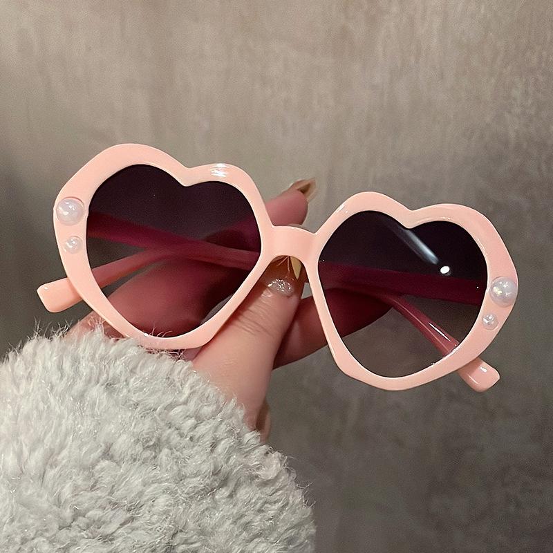 Classic Pearl Heart Childrens Sunglasse For Girls Red Plastic Pink Mirror Glasses Vintage Anti-Reflective Sun Glasses Uv400