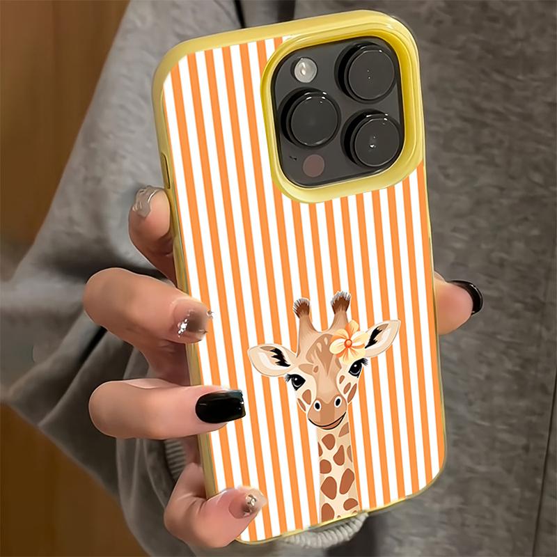 Ударопрочный чехол для телефона для iPhone 17 16 Plus 15 Pro 14 13 12 11 Pro Max 17 Air 16E Милый Цветок Жираф Оранжевые Полосы Мягкий Чехол