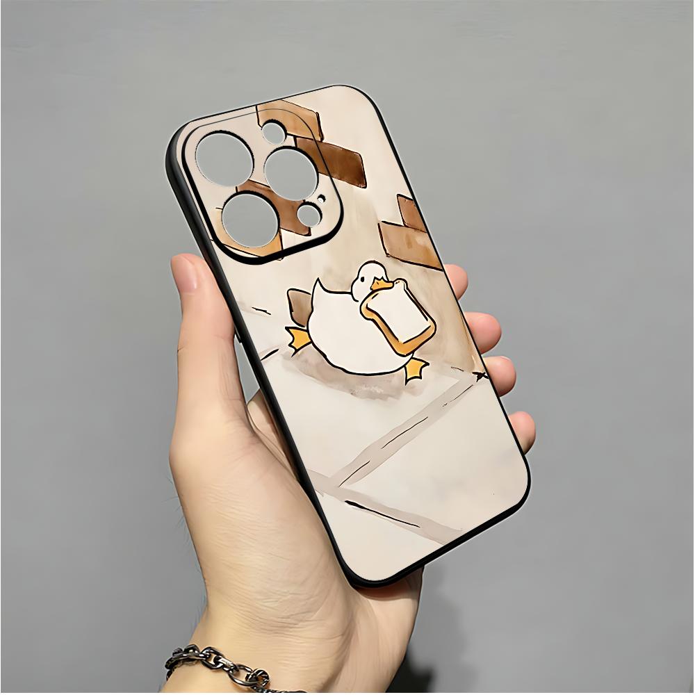 Милый Мультяшный Гусь Чехол для Телефона Для IPhone 16,15,14,13,12,11,XS,XR,X,8,7,Pro,Max,Plus,mini Силиконовый Черный Чехол