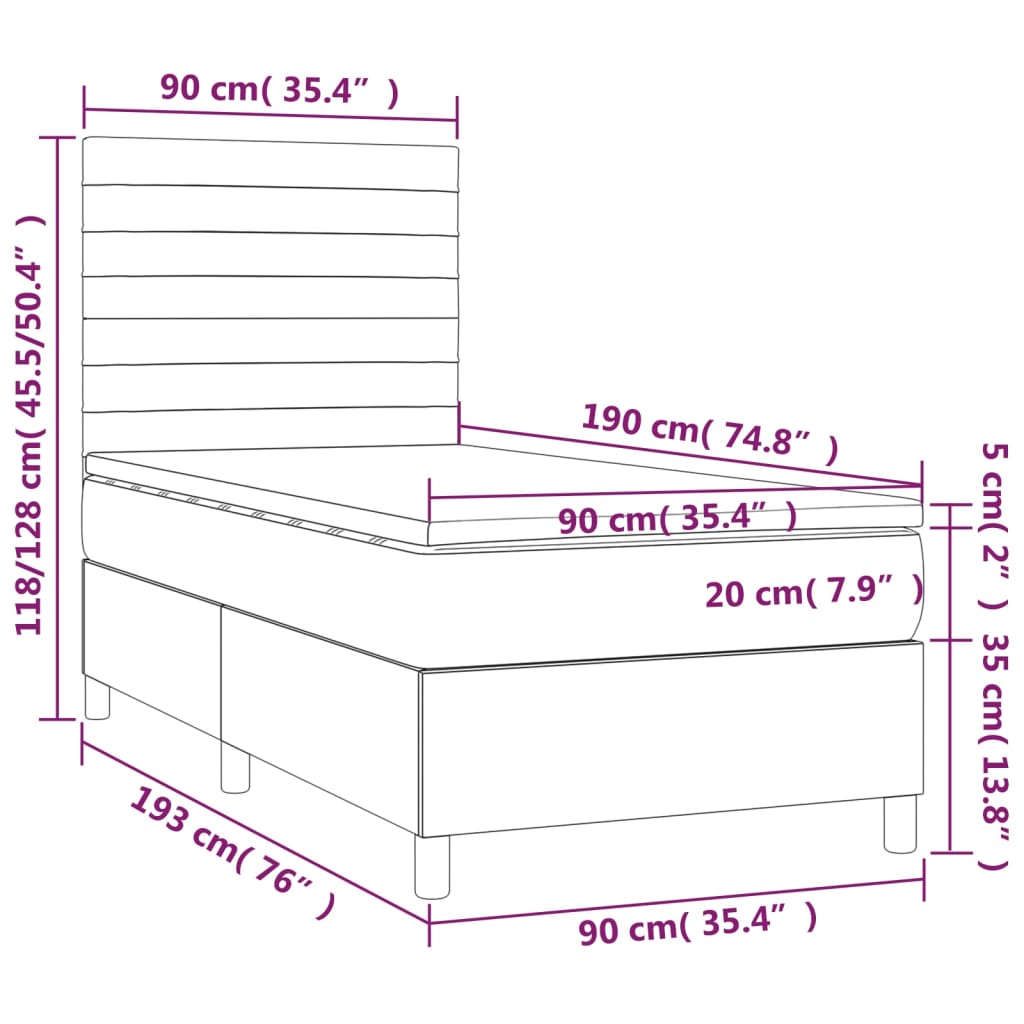Box Spring Bed with Mattress Light Grey 90 x 190 cm Fabric