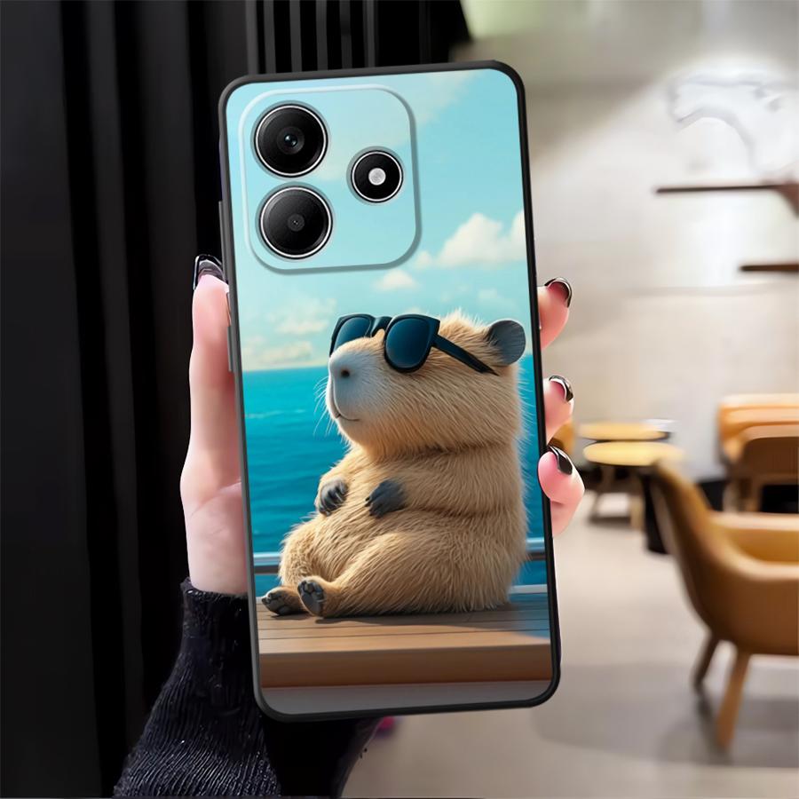 Case for Xiaomi Redmi Note 10S 13 14 Pro Plus 11s 9S 9 10 11 12 Pro 12s 7 8 Black Soft Phone Cover Cute Capybara