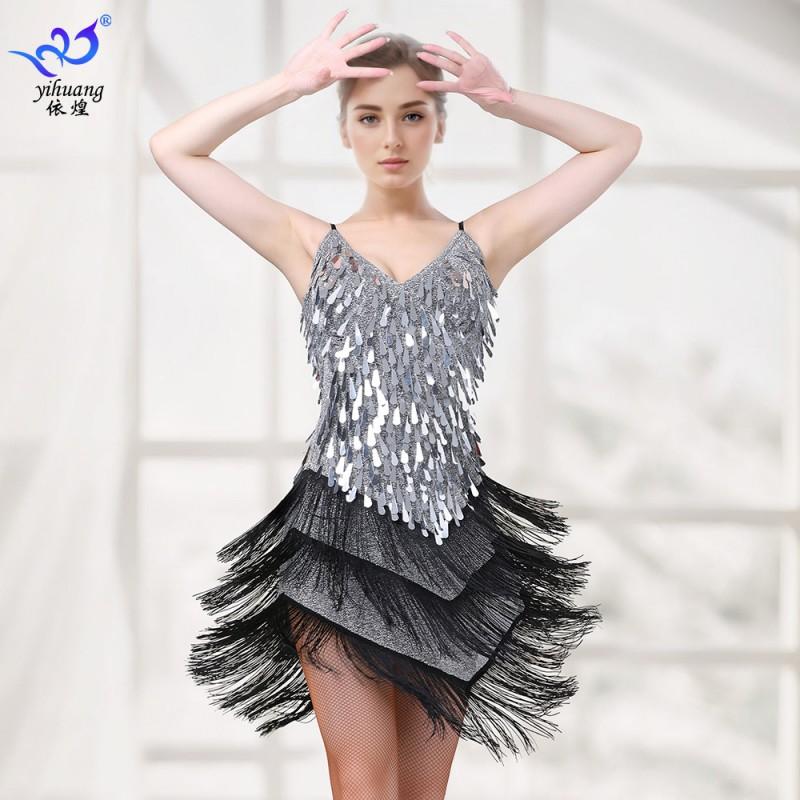 Latin Dance Sequin Fringe Dress Stage Performance Competition Party Costume Women