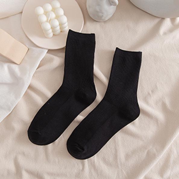 Кремово-белые вертикальные полосатые носки средней длины для женщин - весна/осень в японском стиле, универсальные однотонные носки JK