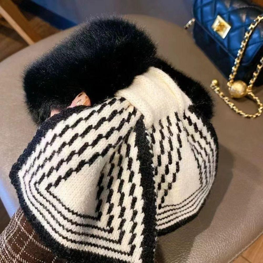 Long Thicken Neck Scarf Keep Warm Fluffy Knitting Neck Shawlrf Knitting Cross Scarf Autumn/Winter