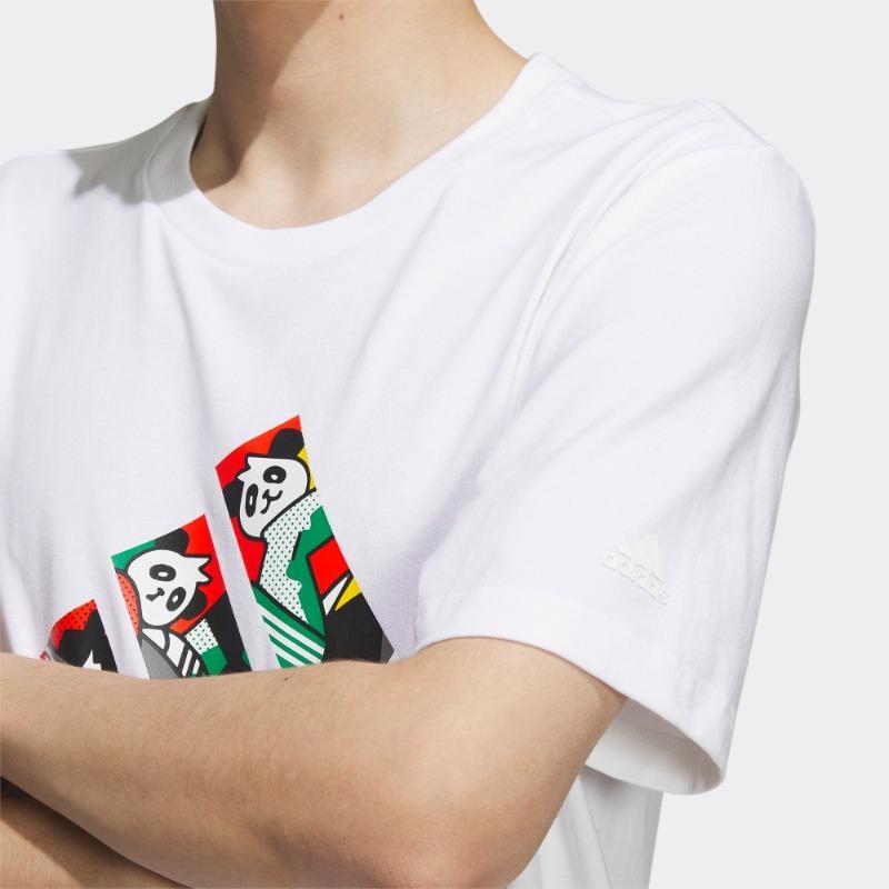 Adidas Футболка с логотипом алфавита, мультяшной пандой и принтом, с круглым вырезом и короткими рукавами, мужские топы, белые IP3966