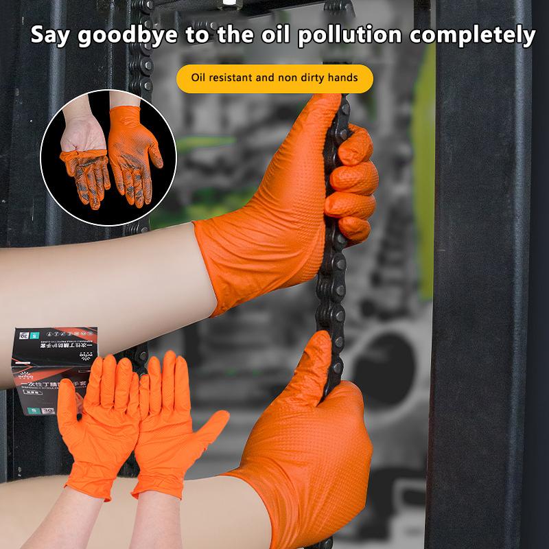 10/30 шт одноразовые перчатки с ромбовидной текстурой для механической безопасности и рабочих перчаток, прочные оранжевые нитриловые перчатки