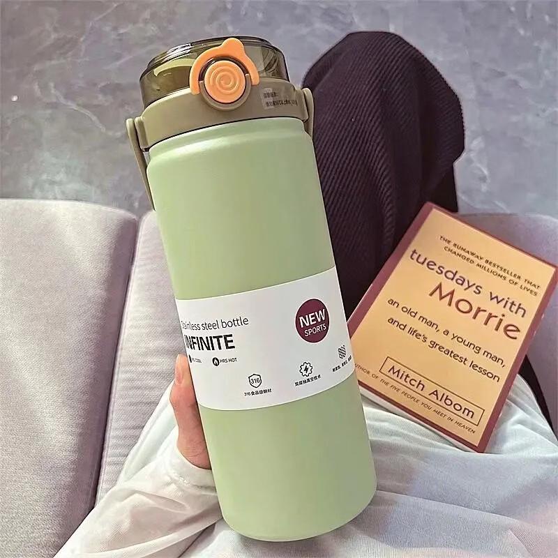 Портативная термобутылка для воды Shangqi с двумя отделениями и соломинкой