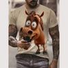 Digital Print Short Sleeve Crew Neck T-Shirt Men Donkey Pattern Breathable Fabric Relaxed Fit Summer Outdoor Essential Holiday Casual Wear
