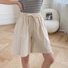 Женские однотонные шорты с эластичным поясом, широкие брюки, летние пляжные шорты из хлопка и конопли, повседневные широкие брюки из хлопка и конопли
