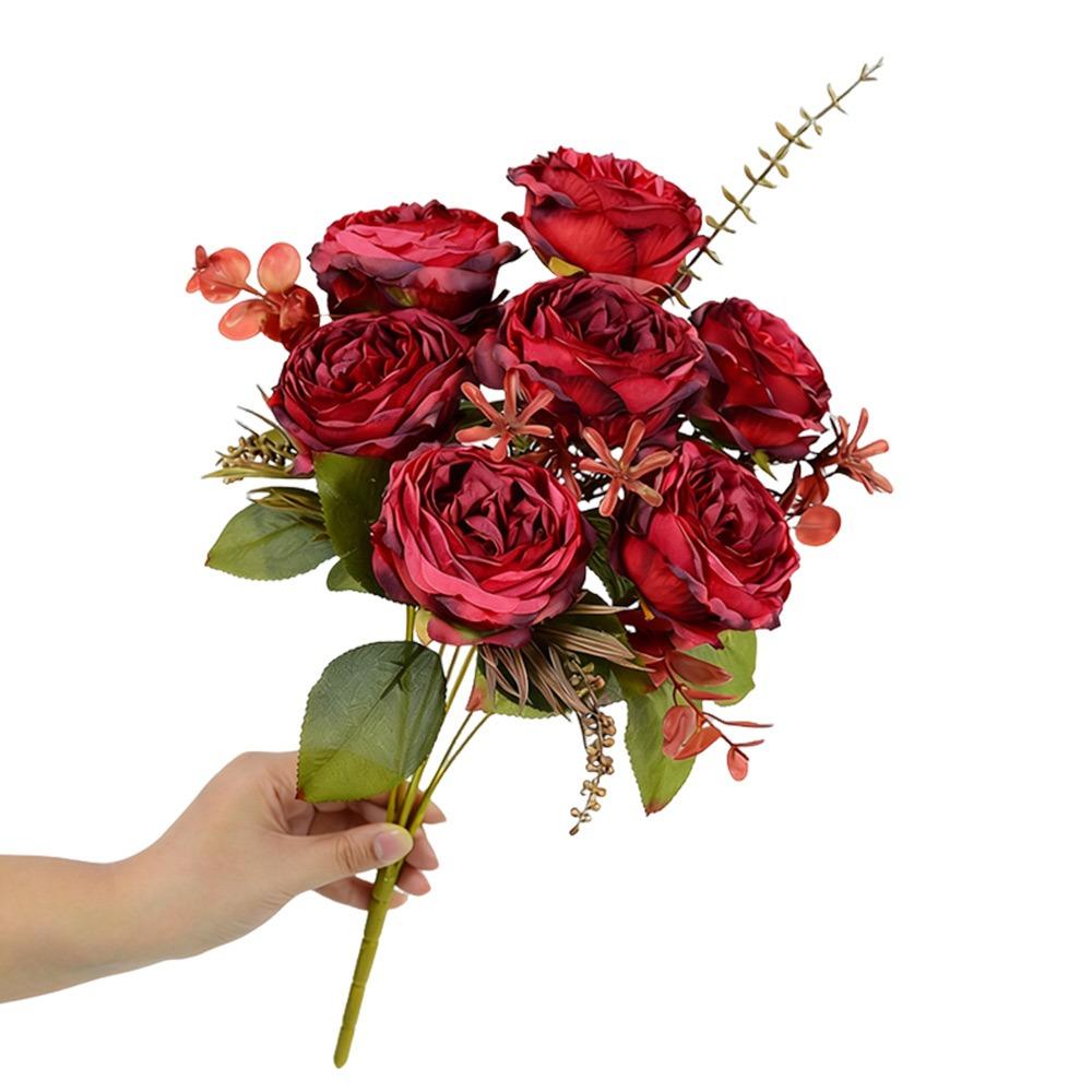7 Heads Simulation Flower Rose Silk Petals Faux Flower Rose Artificial Flowers Home Decoration