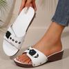 Belt-buckle Thick-soled One-line Slippers Women's Wedge Heels Riveted Fish Mouth Shoes Wedge Heels Beach Flip-flops