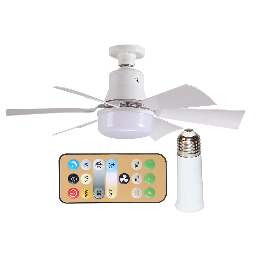 Ceiling Fan Light with Remote Socket Ceiling Fan Timing Light Bulb Fan 3 Gear Wind Speed 6 Blades for Living Room Bedroom