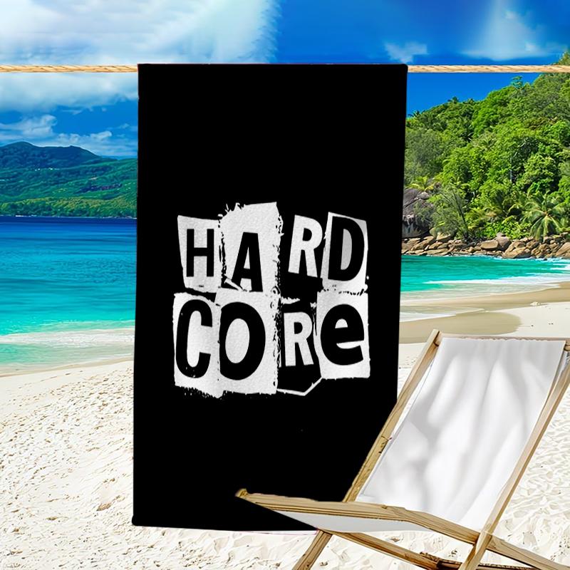 Beach Towel with HARDCORE LOGO Pattern - soft,absorbent,machine washable Lightweight&Modern,swimming,Travel Essentials