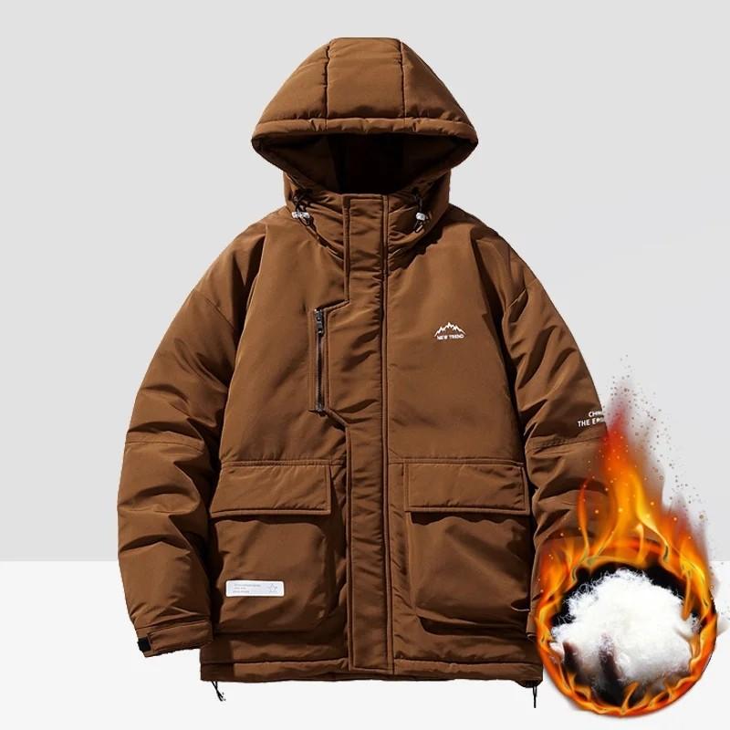 Зимняя мужская новая стеганая куртка с капюшоном, модная тенденция, фланелевая, мешковатые карманы, водонепроницаемая стеганая куртка
