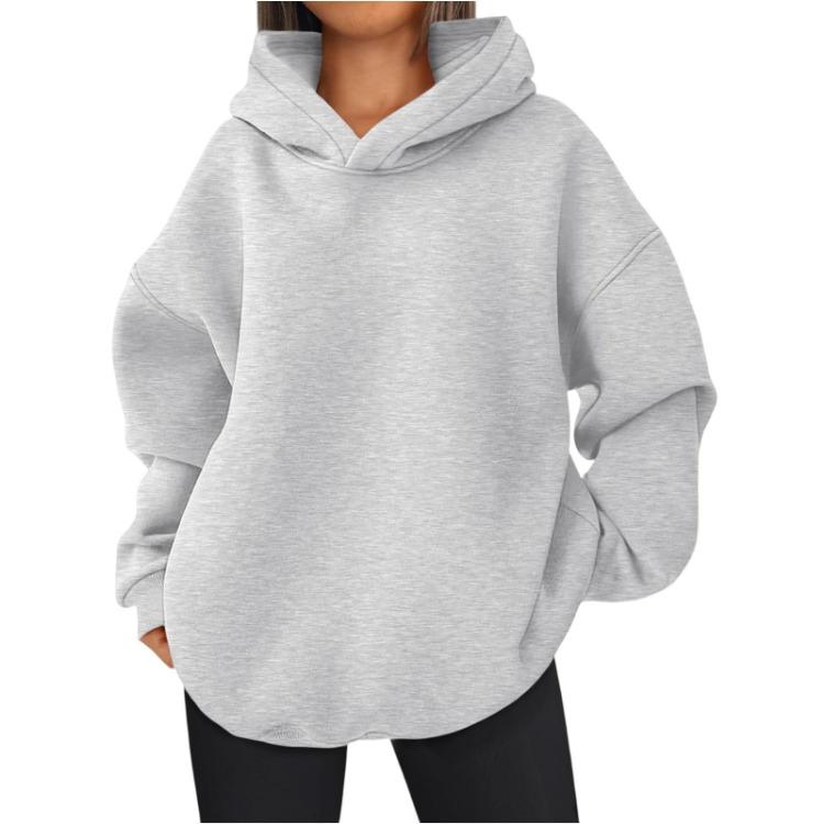 Women's Hoodies & Sweatshirts - Fashionable Women Solid Color Hooded Sweatshirt Long Sleeve Pullover