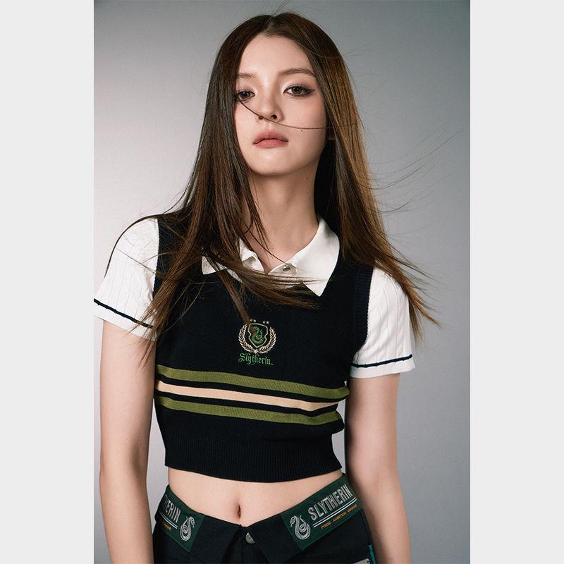 Женские топы из переплетенной пряжи Гарри Поттер: Стройный, универсальный стиль американского колледжа для лета.