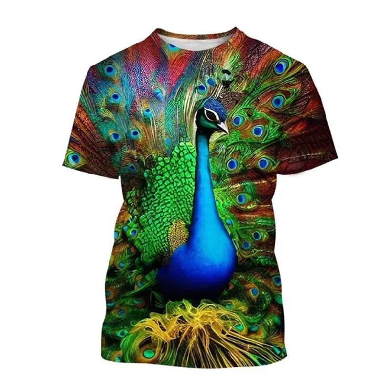 New Peacock 3D Printing Men's And Women's Fashion T-shirt Animal Color Feather Fan O Neck Short-sleeved Oversize Casual Tops Tee