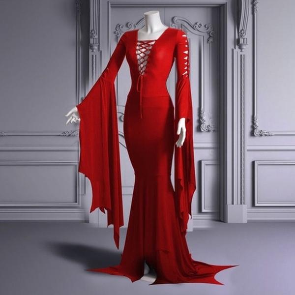 Модная готическая сексуальная юбка с v-образным вырезом «рыбий хвост» на Хэллоуин, средневековое платье для косплея, женский винтажный костюм, платье макси