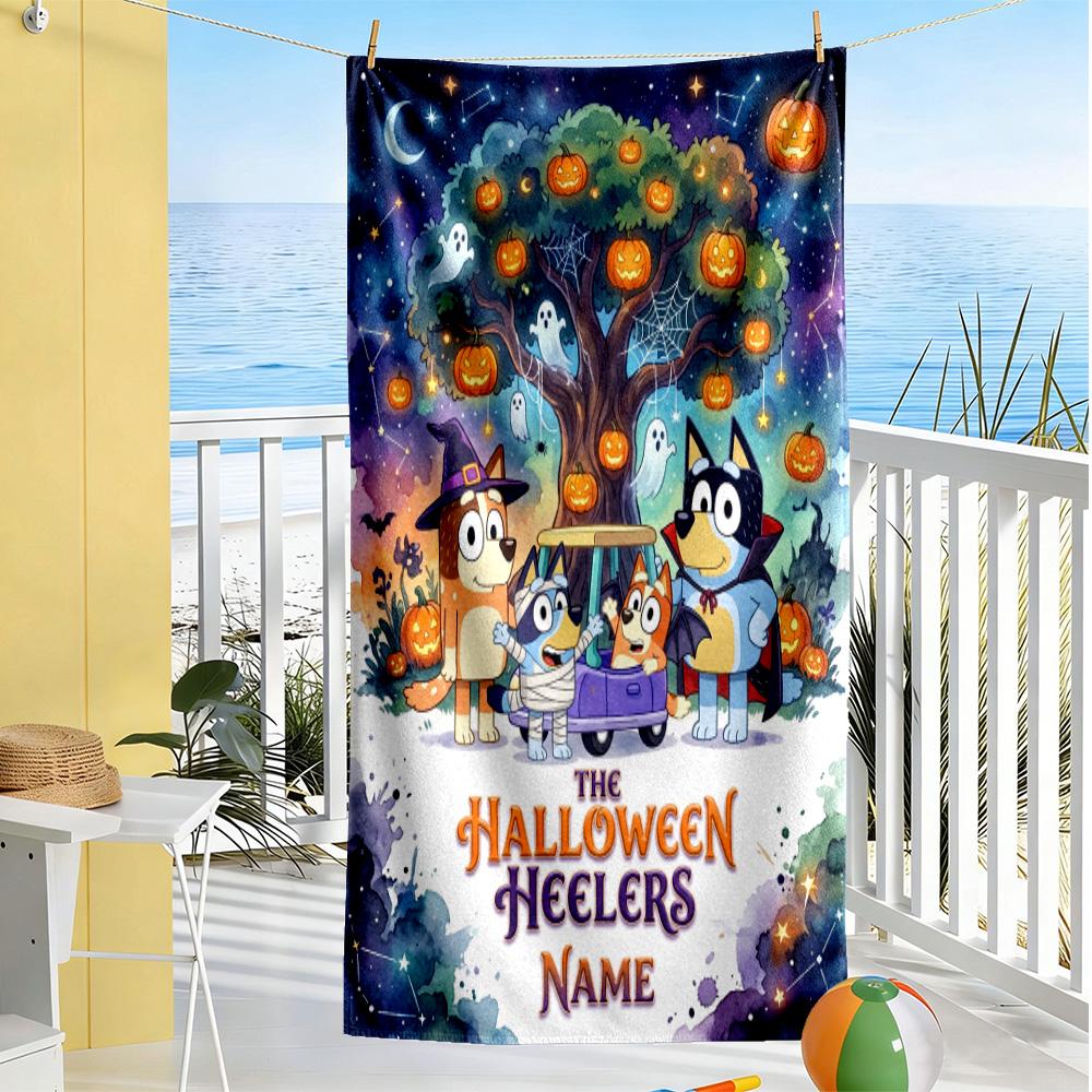 Halloween Soccer Fun Customize Text Beach Towel Super Soft & Absorbent Suitable for Swimming Gym Camping Yoga Vacation