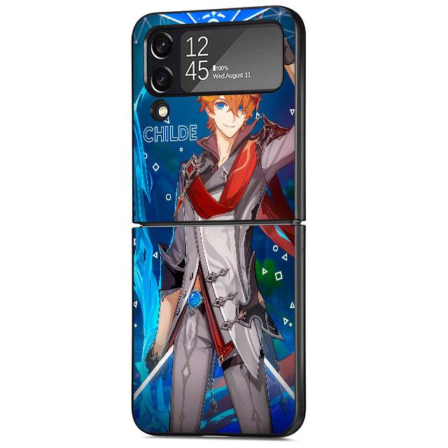 Чехол Genshin Impact Game для Samsung Galaxy Z Flip 4 Z Flip 3 5G ZFlip3 ZFlip Flip3 ZFlip4 zflip Защитная сумка Черный чехол