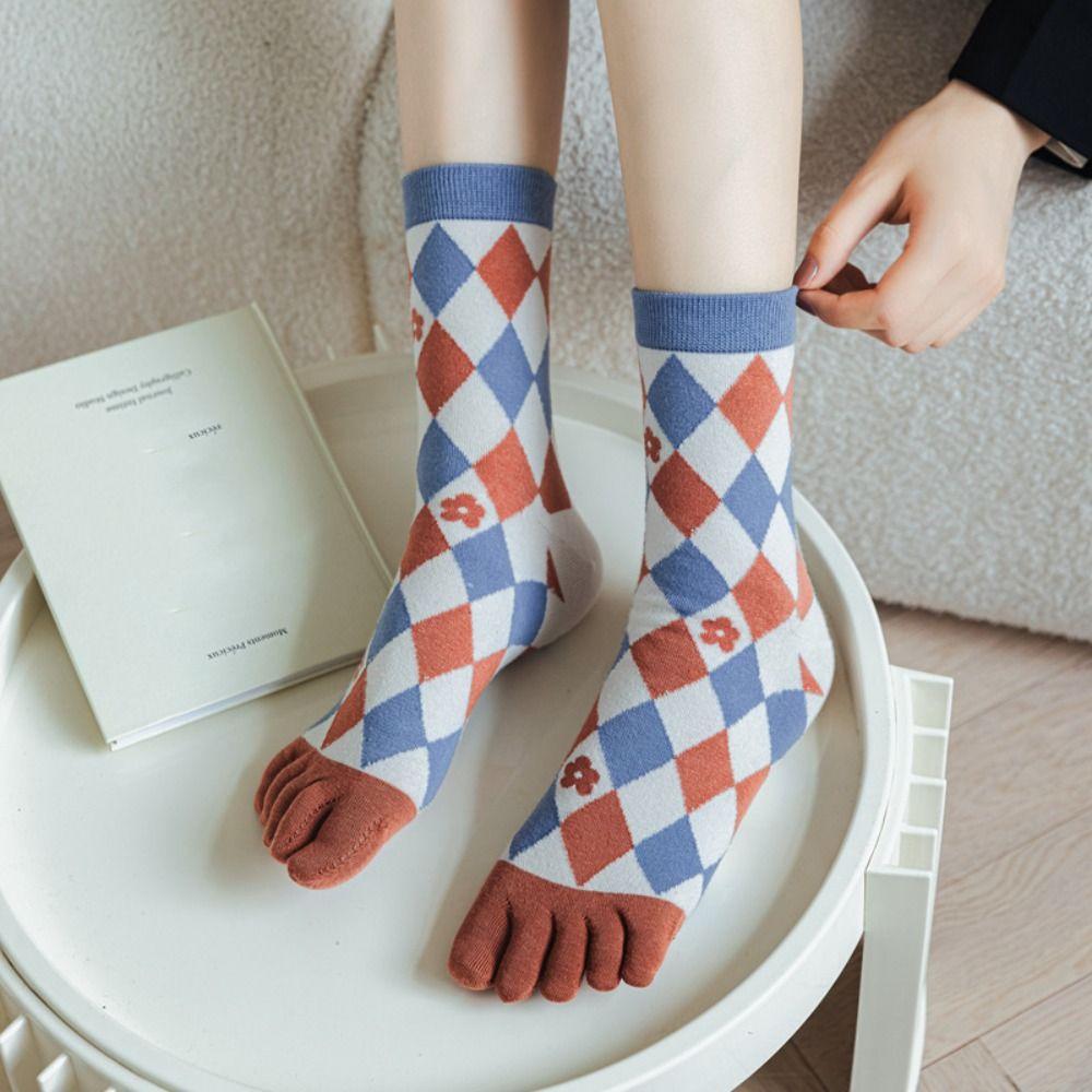 Breathable Five Finger Tube Socks Flower Toe Mid-calf Socks Soft Split Toe Short Socks  Daily