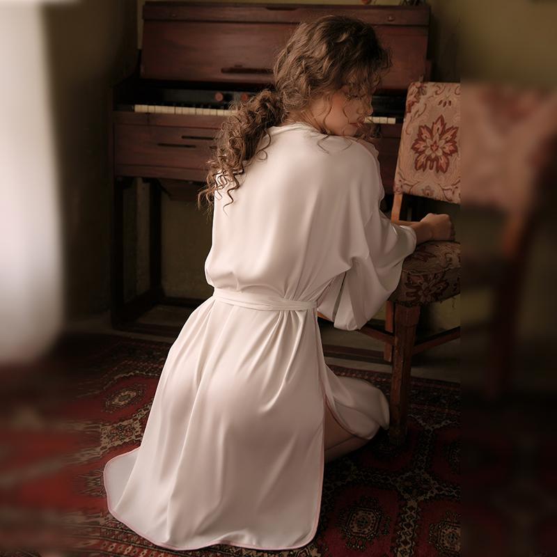 Халат для женщин осенний атласный сексуальный с V-образным вырезом и высоким разрезом на шнуровке сексуальная пижама женский халат повседневная женская домашняя одежда